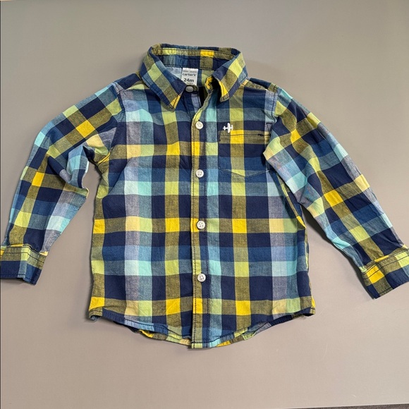 💜3/$15 Plaid Button Up Shirt and Bear Print Onesie Set - Picture 2 of 8